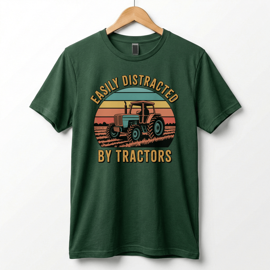 Easily Distracted by Tractors T-Shirt | Retro Farm Tractor Graphic