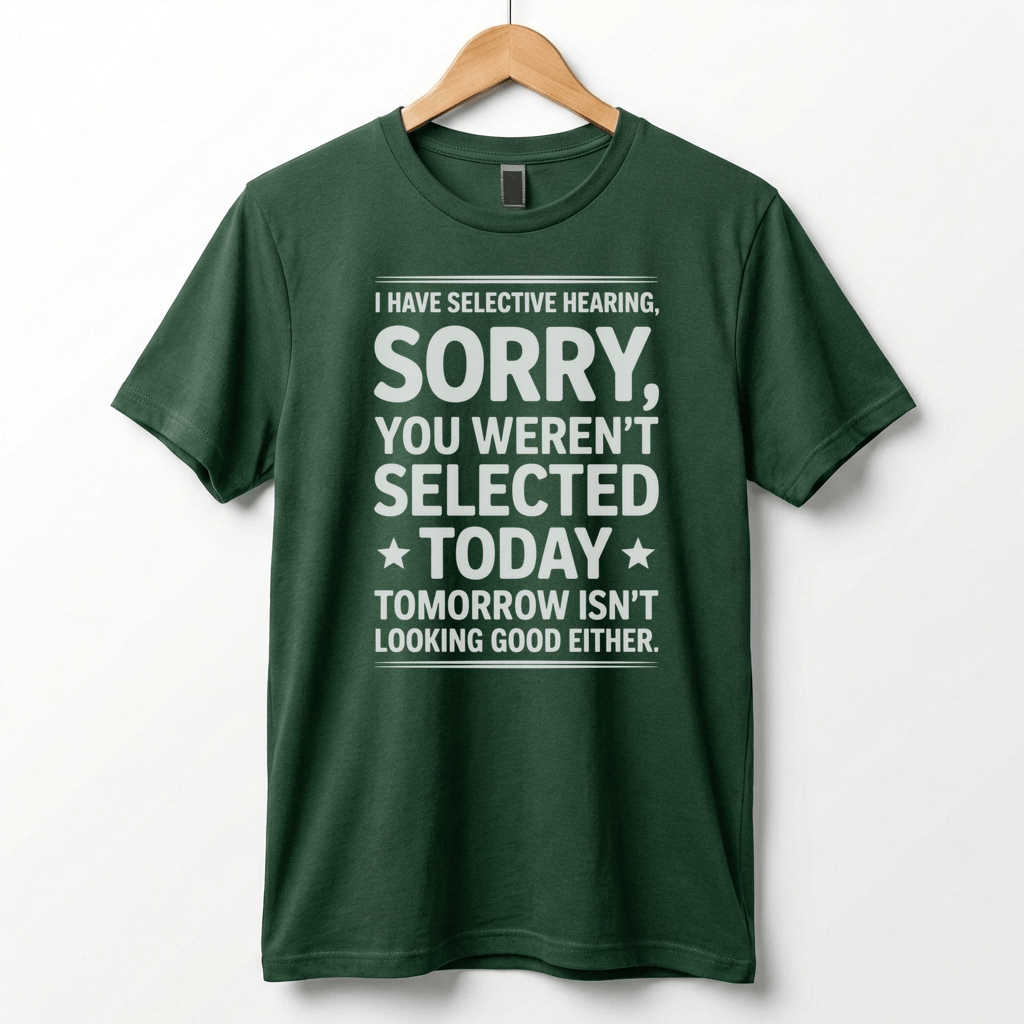Selective Hearing Sorry You Weren't Selected Today T-Shirt | Funny Text Tee