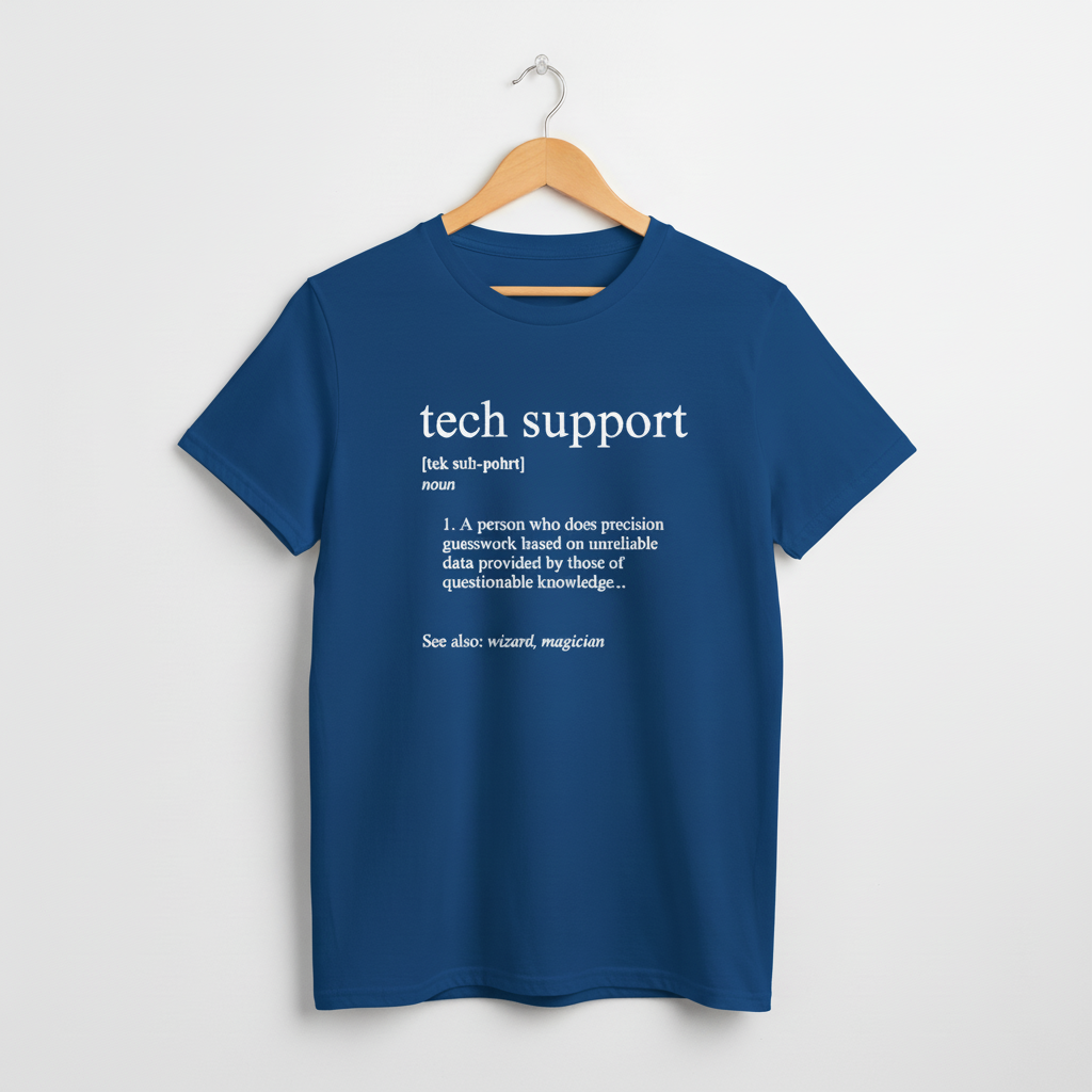 UK - Funny Tech Support Definition T-Shirt - Geeky Computer Help Tee, IT Nerd Joke Shirt, Programmer Gift Idea, Computer Science Top