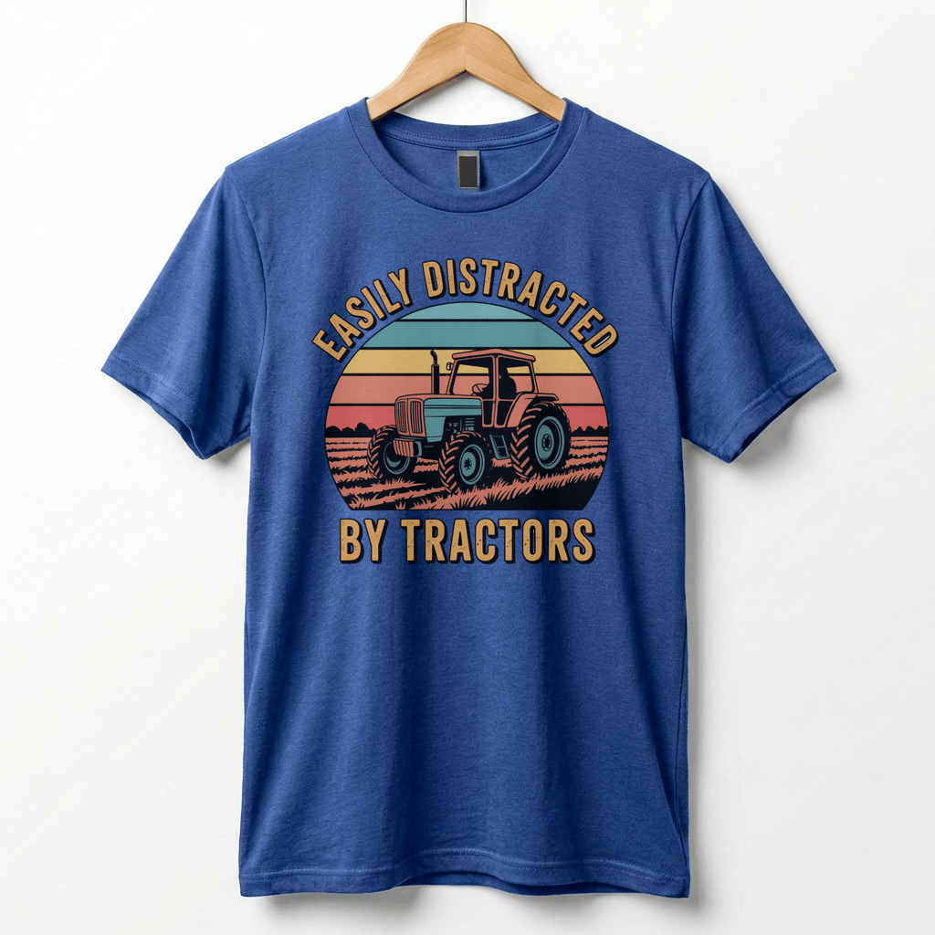 Easily Distracted by Tractors T-Shirt | Retro Farm Tractor Graphic