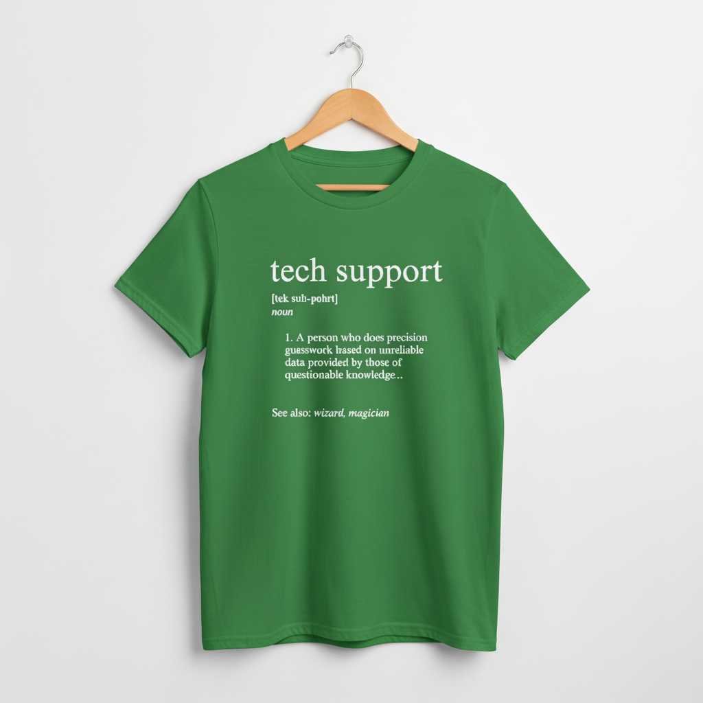 UK - Funny Tech Support Definition T-Shirt - Geeky Computer Help Tee, IT Nerd Joke Shirt, Programmer Gift Idea, Computer Science Top