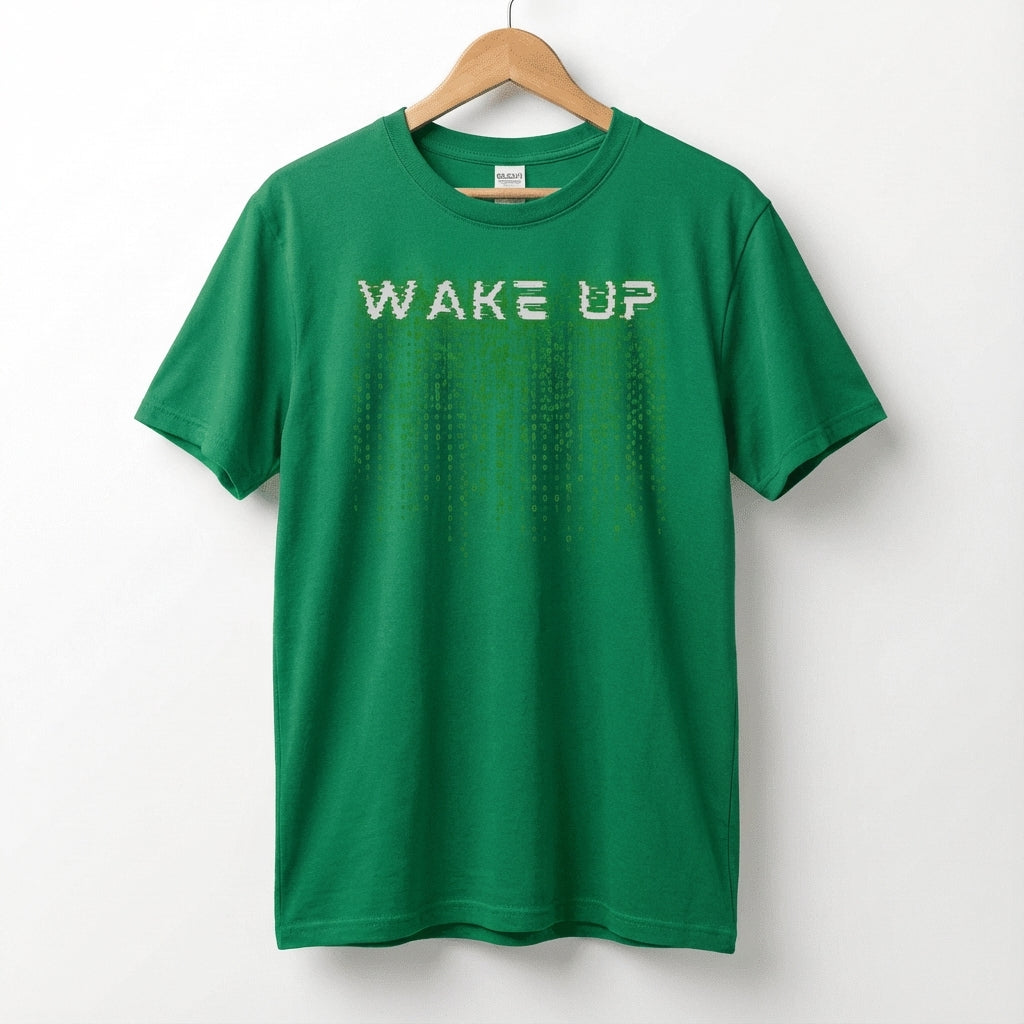 Wake Up Glitch Tee — Matrix-Inspired Cyberpunk Sci‑Fi T-Shirt for Tech & Movie Fans