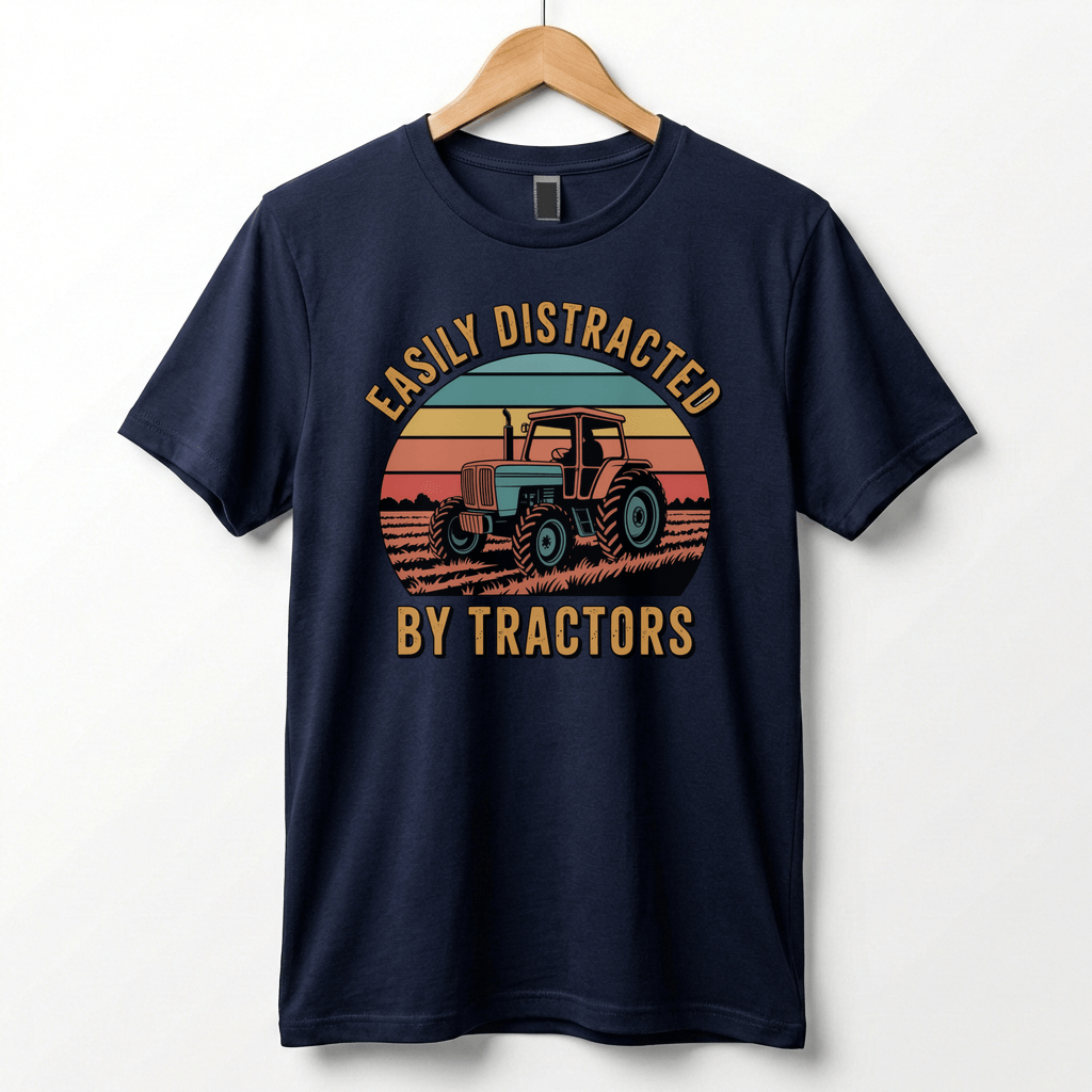 Easily Distracted by Tractors T-Shirt | Retro Farm Tractor Graphic