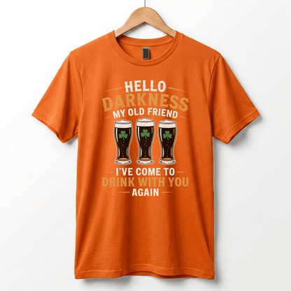 Hello Darkness My Old Friend Beer Stout T-Shirt | St. Patrick's Day Shamrock Pint Tee