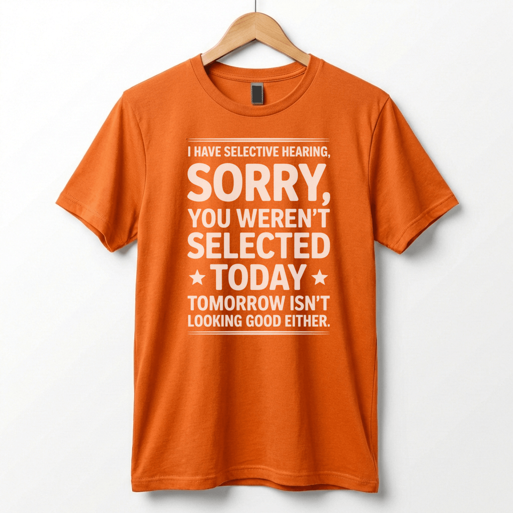 Selective Hearing Sorry You Weren't Selected Today T-Shirt | Funny Text Tee