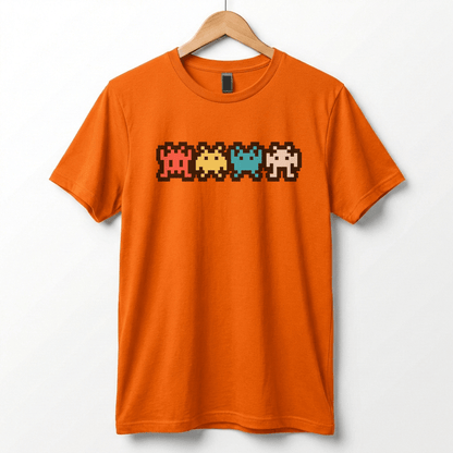 Retro 8-Bit Alien T-Shirt: Multi-Color Pixel Art Arcade Design