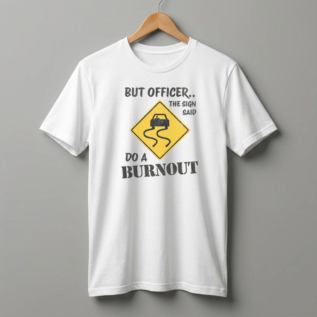 But Officer The Sign Said Do A Burnout T-Shirt | Racecar Drift Slippery Road Sign