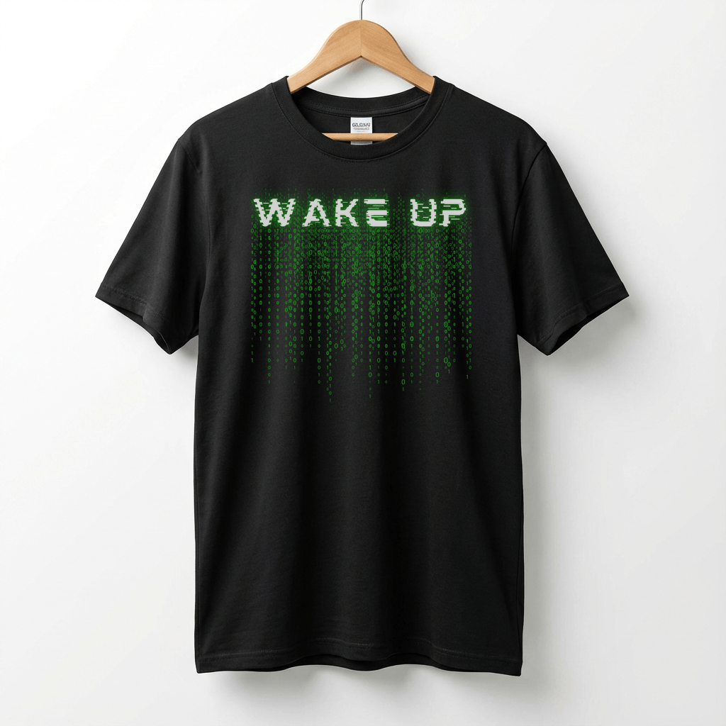 Wake Up Glitch Tee — Matrix-Inspired Cyberpunk Sci‑Fi T-Shirt for Tech & Movie Fans