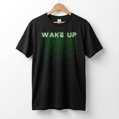 Wake Up Glitch Tee — Matrix-Inspired Cyberpunk Sci‑Fi T-Shirt for Tech & Movie Fans
