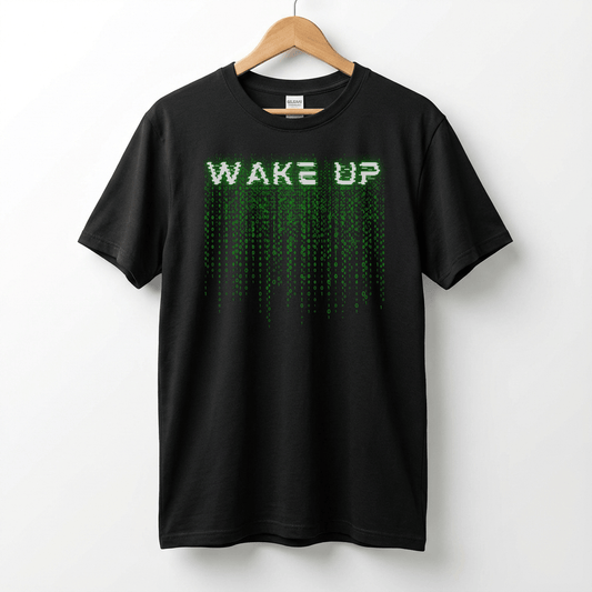 Wake Up Glitch Tee — Matrix-Inspired Cyberpunk Sci‑Fi T-Shirt for Tech & Movie Fans
