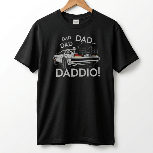Back to the Future‑Inspired DeLorean Dad Tee — "dad dad dad daddio"