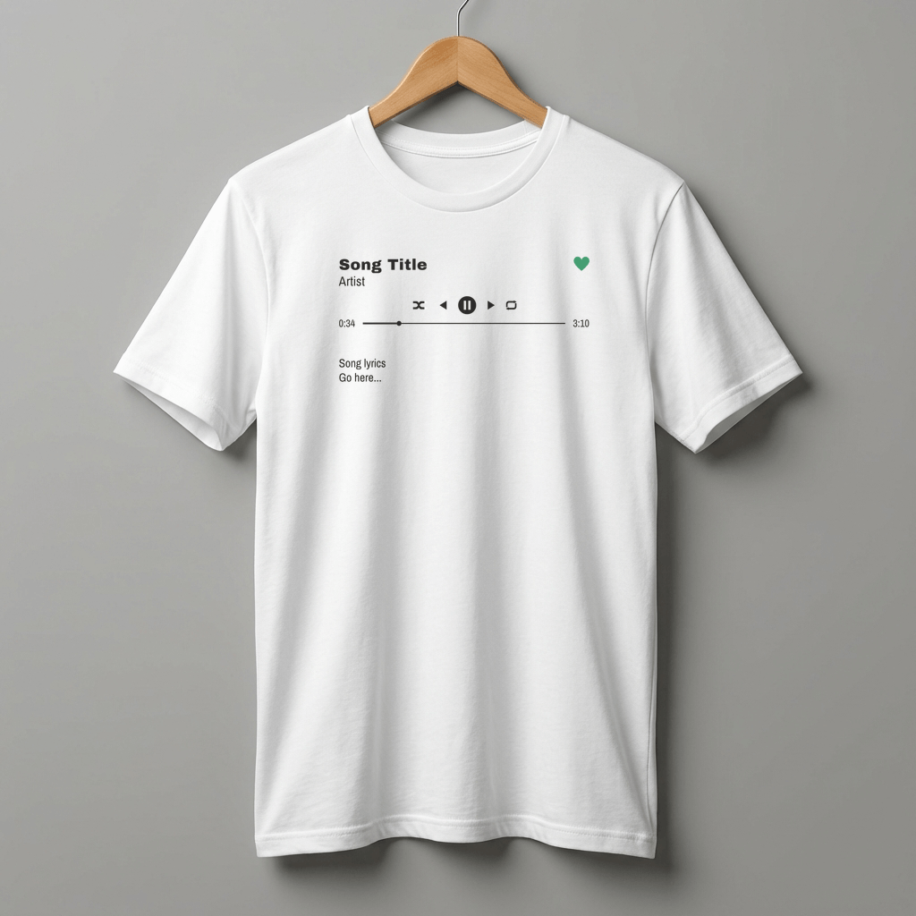 Custom Song T-Shirt, Song Title, Artist, Lyrics & Play Bar