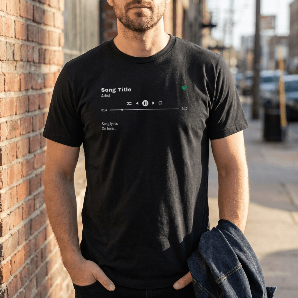 Custom Song T-Shirt, Song Title, Artist, Lyrics & Play Bar