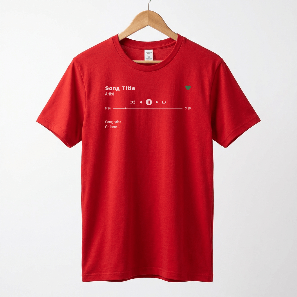 Custom Song T-Shirt, Song Title, Artist, Lyrics & Play Bar