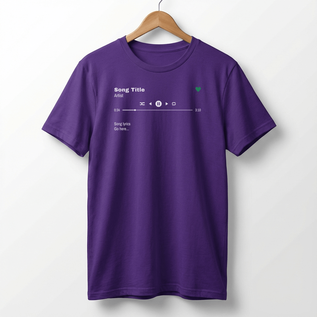 Custom Song T-Shirt, Song Title, Artist, Lyrics & Play Bar