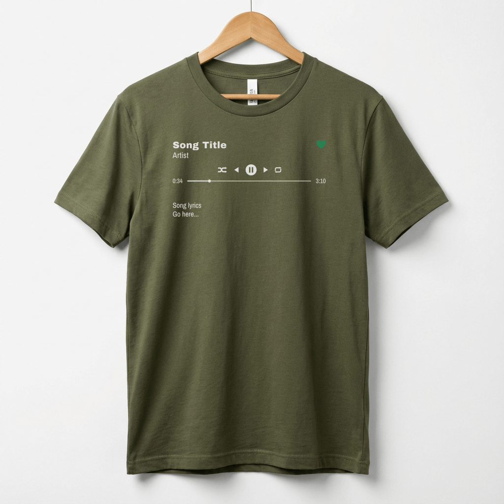 Custom Song T-Shirt, Song Title, Artist, Lyrics & Play Bar