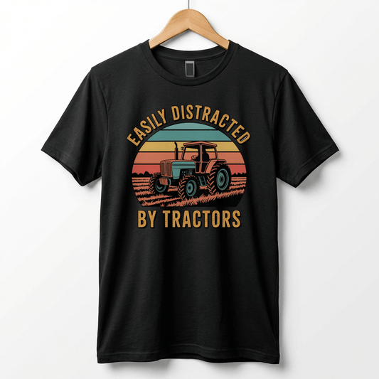 Easily Distracted by Tractors T-Shirt | Retro Farm Tractor Graphic