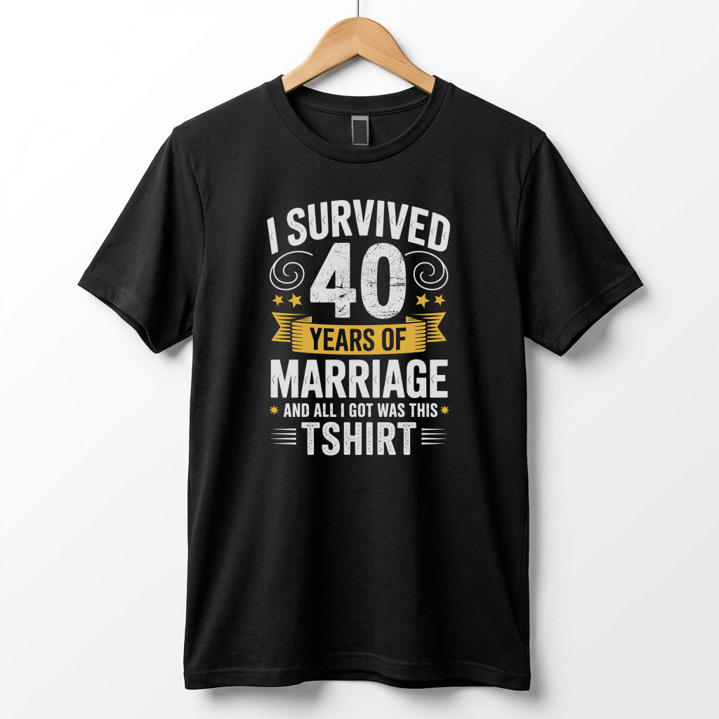 I Survived 40 Years of Marriage Funny Ruby Wedding Anniversary T-Shirt