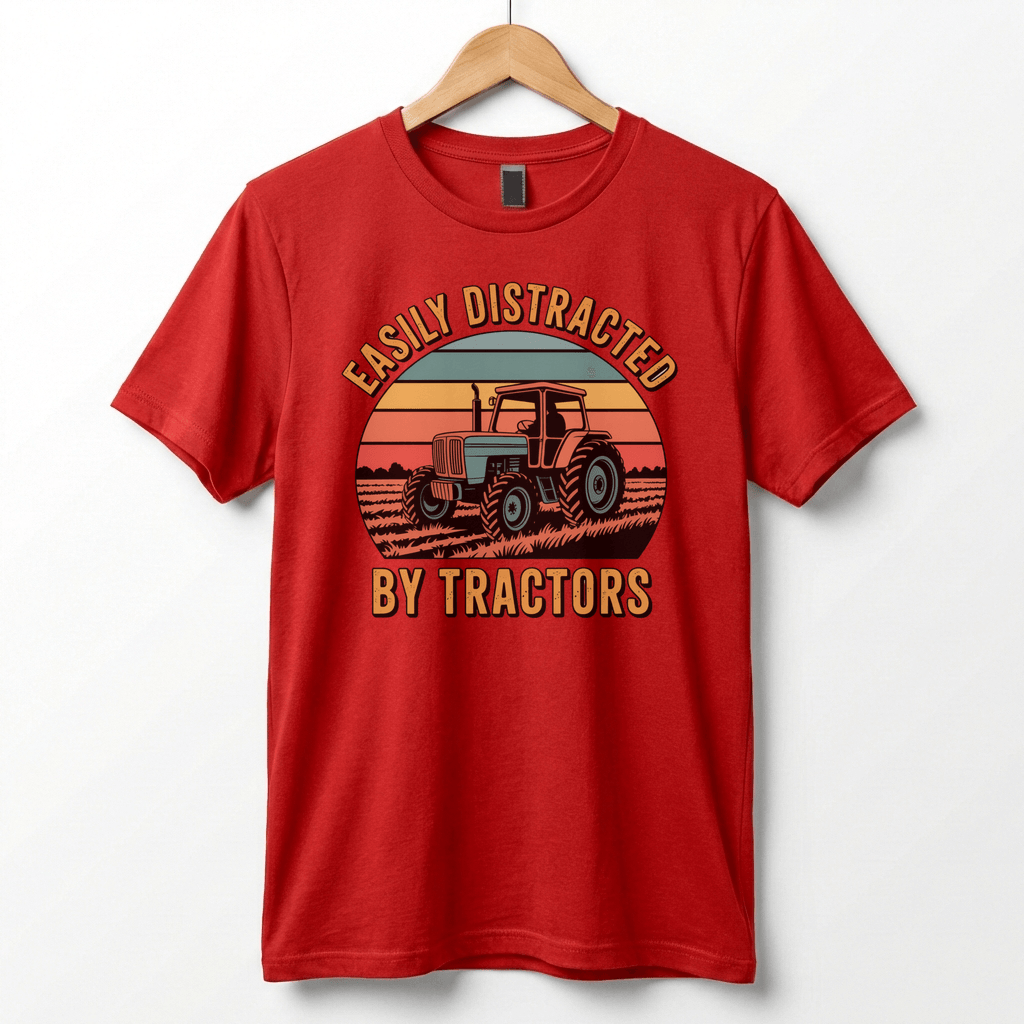 Easily Distracted by Tractors T-Shirt | Retro Farm Tractor Graphic