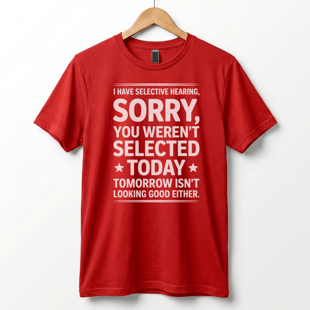 Selective Hearing Sorry You Weren't Selected Today T-Shirt | Funny Text Tee