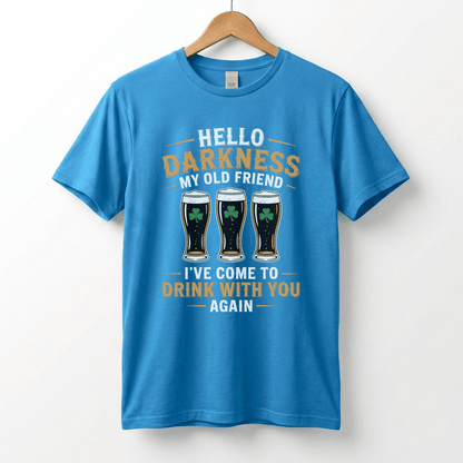 Hello Darkness My Old Friend Beer Stout T-Shirt | St. Patrick's Day Shamrock Pint Tee
