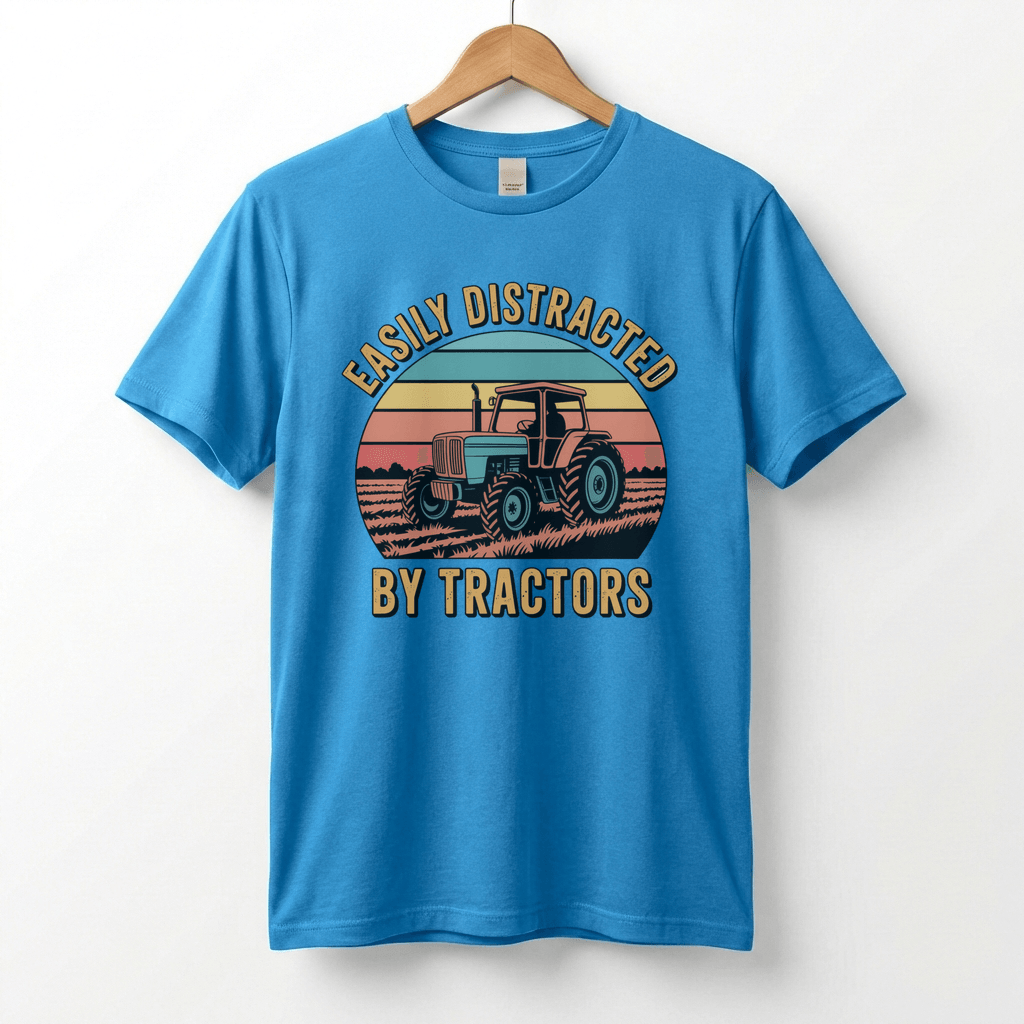 Easily Distracted by Tractors T-Shirt | Retro Farm Tractor Graphic