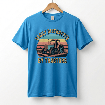 Easily Distracted by Tractors T-Shirt | Retro Farm Tractor Graphic