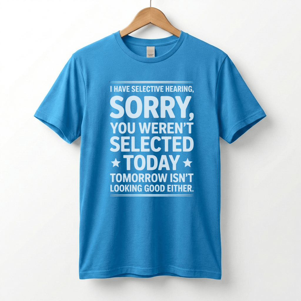 Selective Hearing Sorry You Weren't Selected Today T-Shirt | Funny Text Tee
