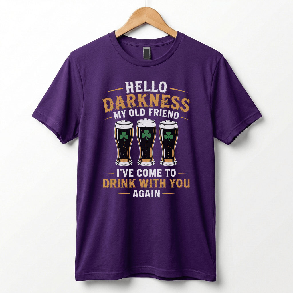 Hello Darkness My Old Friend Beer Stout T-Shirt | St. Patrick's Day Shamrock Pint Tee