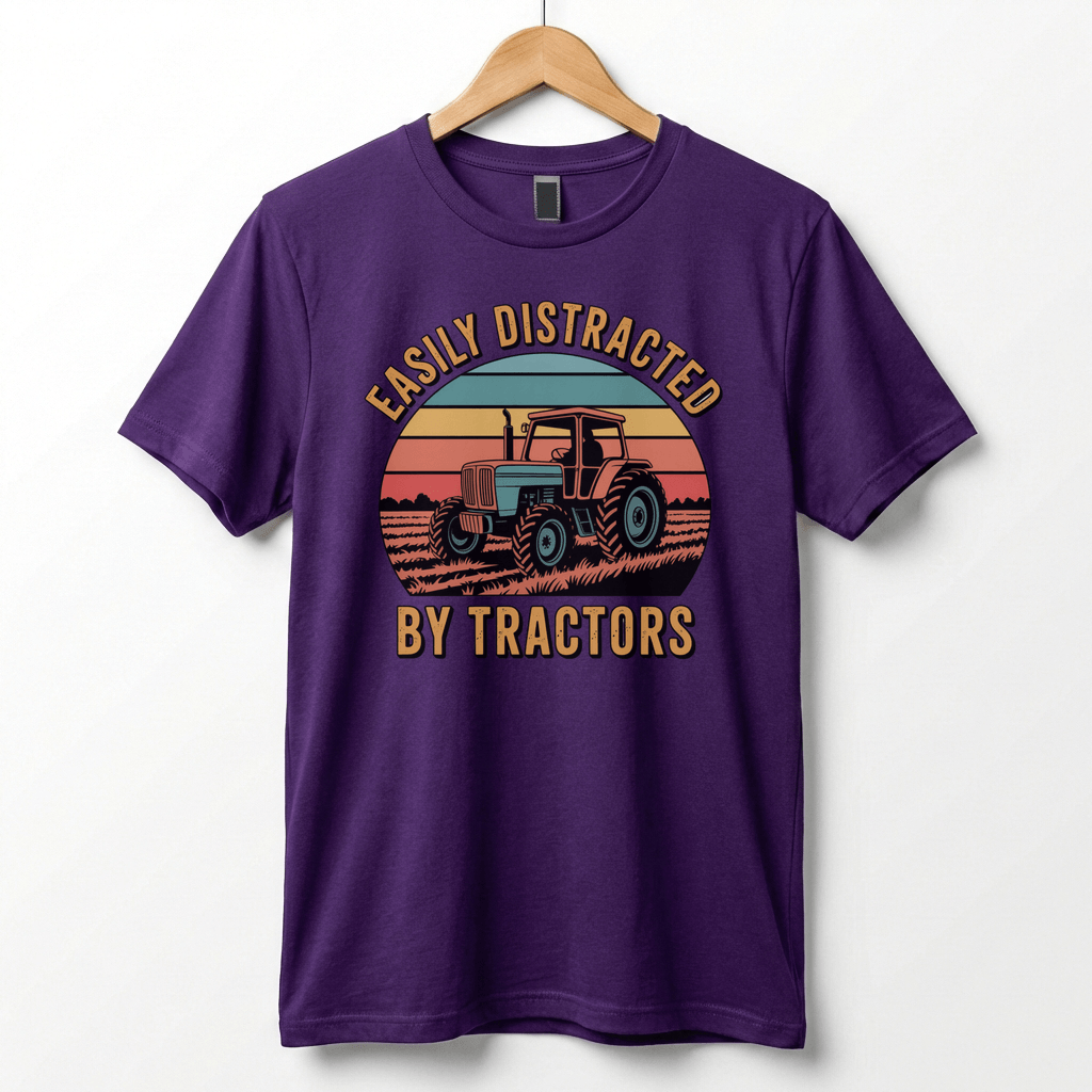 Easily Distracted by Tractors T-Shirt | Retro Farm Tractor Graphic