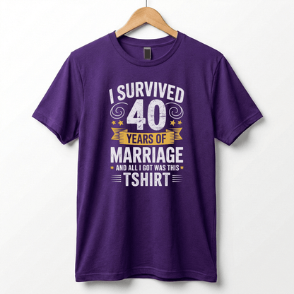 I Survived 40 Years of Marriage Funny Ruby Wedding Anniversary T-Shirt