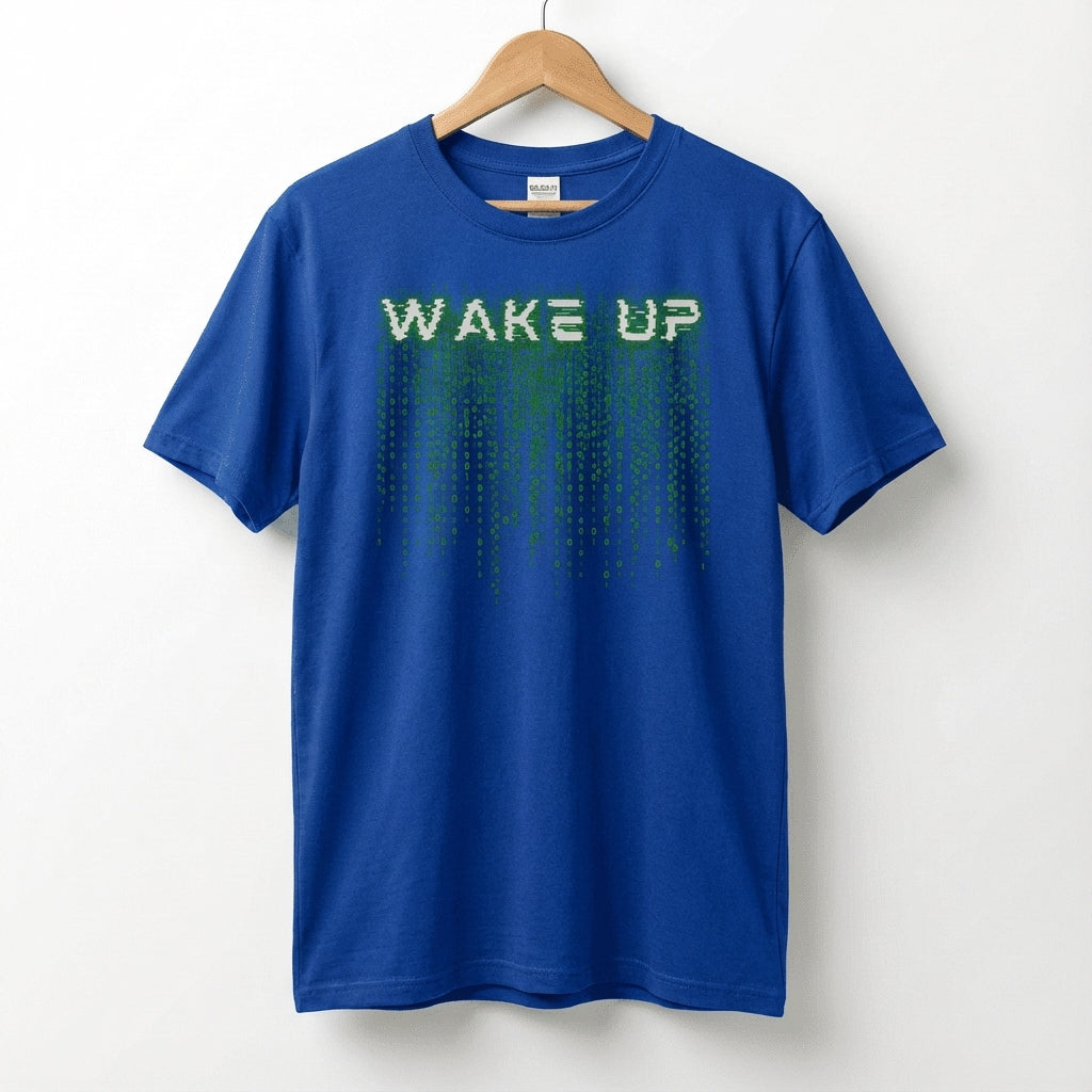 Wake Up Glitch Tee — Matrix-Inspired Cyberpunk Sci‑Fi T-Shirt for Tech & Movie Fans