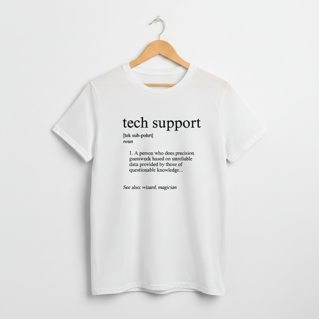 UK - Funny Tech Support Definition T-Shirt - Geeky Computer Help Tee, IT Nerd Joke Shirt, Programmer Gift Idea, Computer Science Top