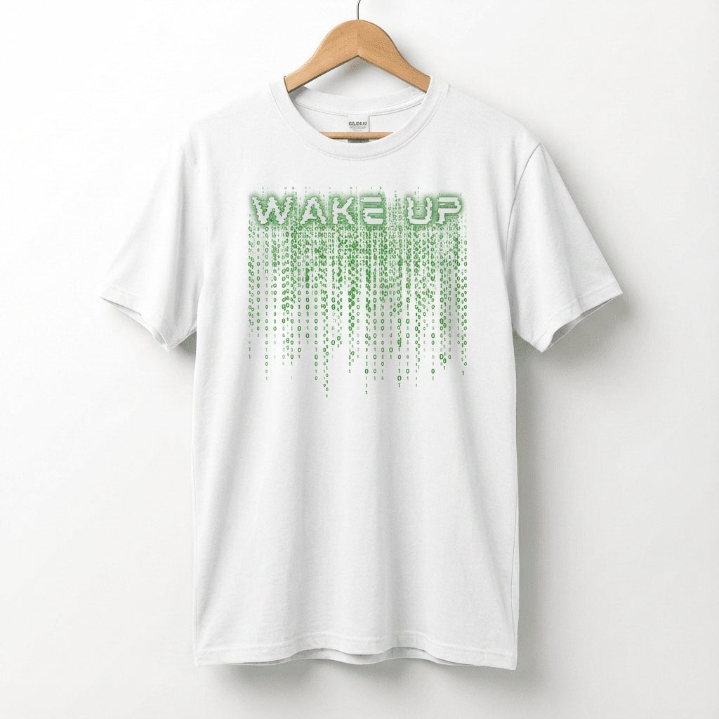 Wake Up Glitch Tee — Matrix-Inspired Cyberpunk Sci‑Fi T-Shirt for Tech & Movie Fans